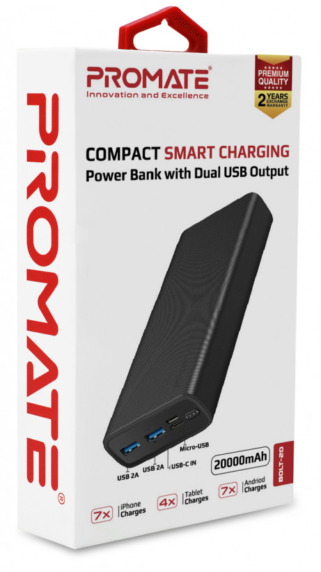 Зовнішній акумулятор (павербанк) Promate Bolt-20 20000 mAh Black (bolt-20.black)  Фото №5