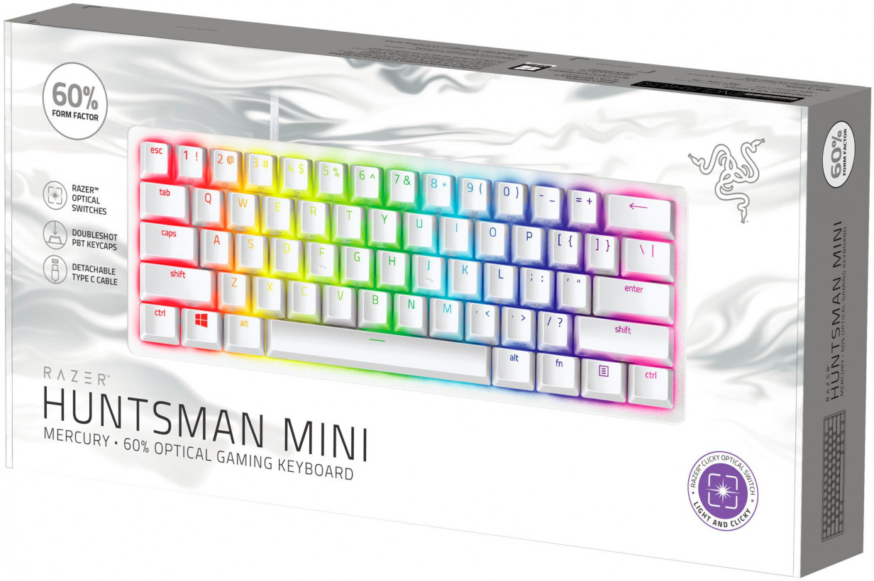 Клавиатура Razer Huntsman Mini Mercury Edition Purple Switch ENG (RZ03-03390300-R3M1)  Фото №2